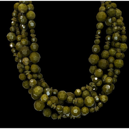 Vintage Olive Green Multi-Strand Faceted Beaded Necklace