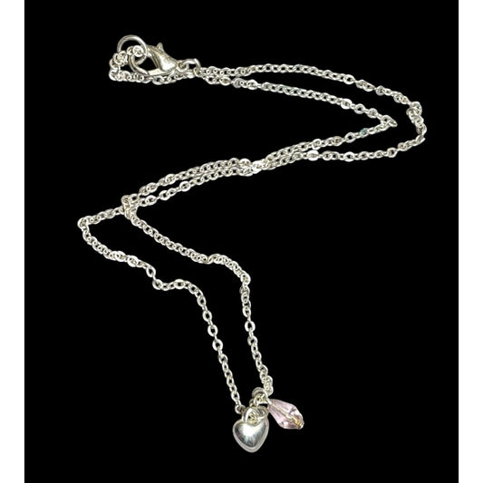 Dainty Minimalist Heart Necklace With Pastel Pink Accent