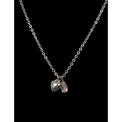 Dainty Minimalist Heart Necklace With Pastel Pink Accent