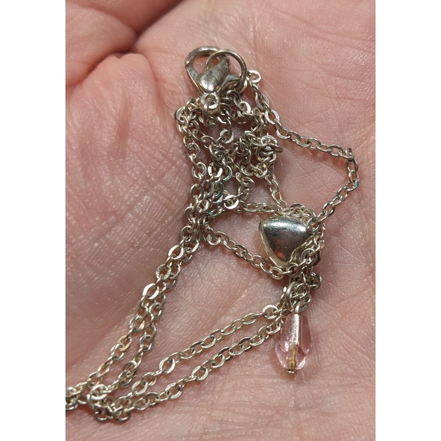 Dainty Minimalist Heart Necklace With Pastel Pink Accent