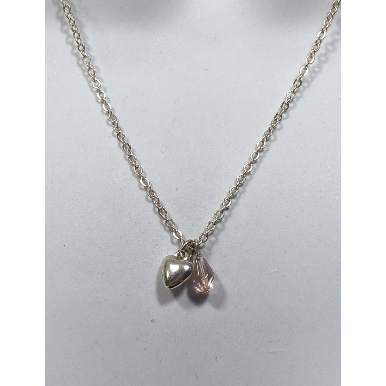 Dainty Minimalist Heart Necklace With Pastel Pink Accent