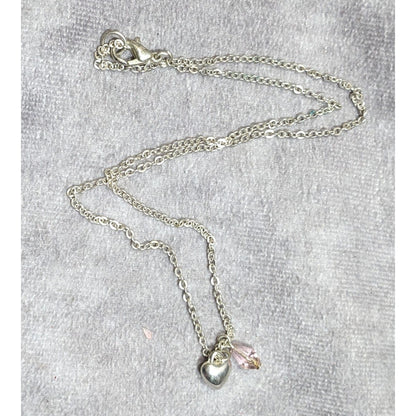 Dainty Minimalist Heart Necklace With Pastel Pink Accent