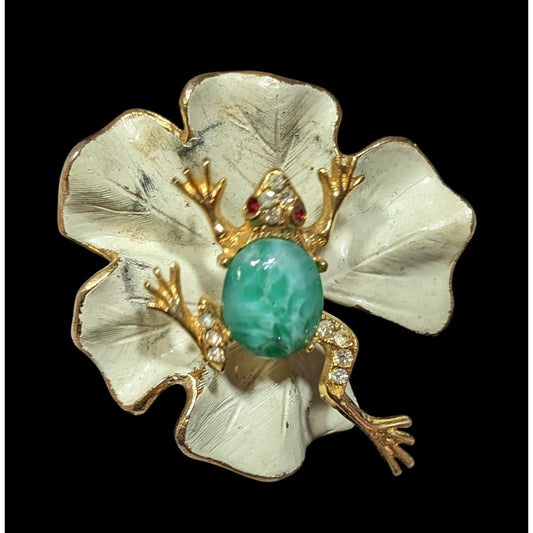 Vintage HTF ART Arthur Pepper Frog On Leaf Trembler Brooch