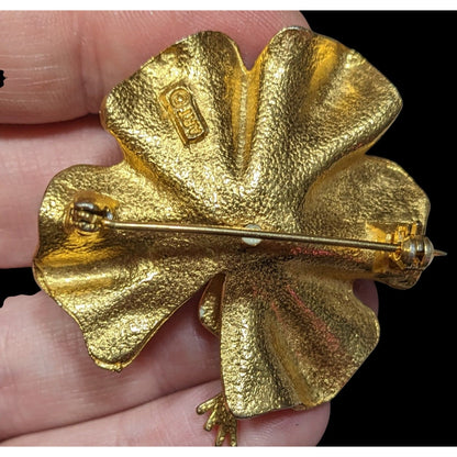 Vintage HTF ART Arthur Pepper Frog On Leaf Trembler Brooch