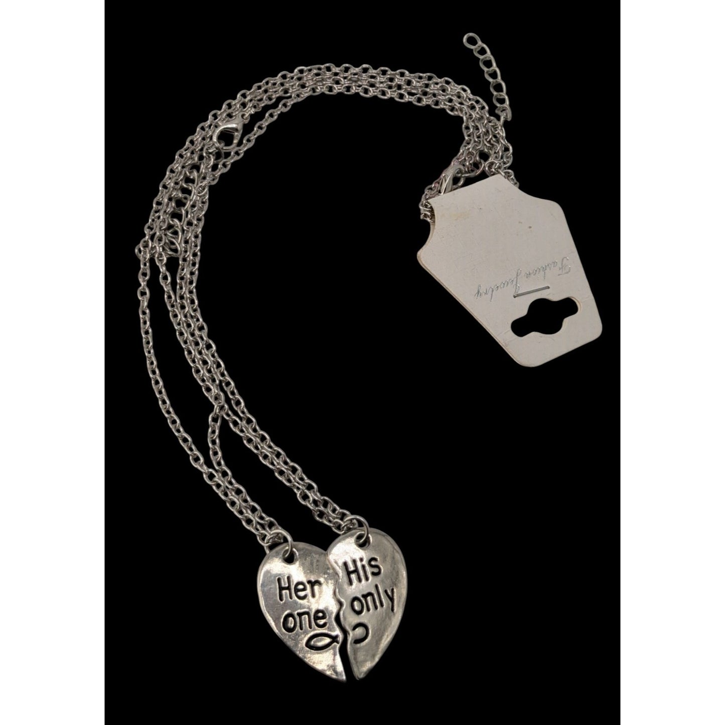 Couples Half Heart Necklace Set Her One His Only Silver Tone