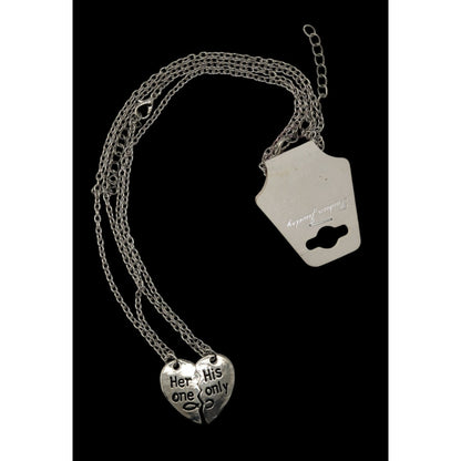 Couples Half Heart Necklace Set Her One His Only Silver Tone