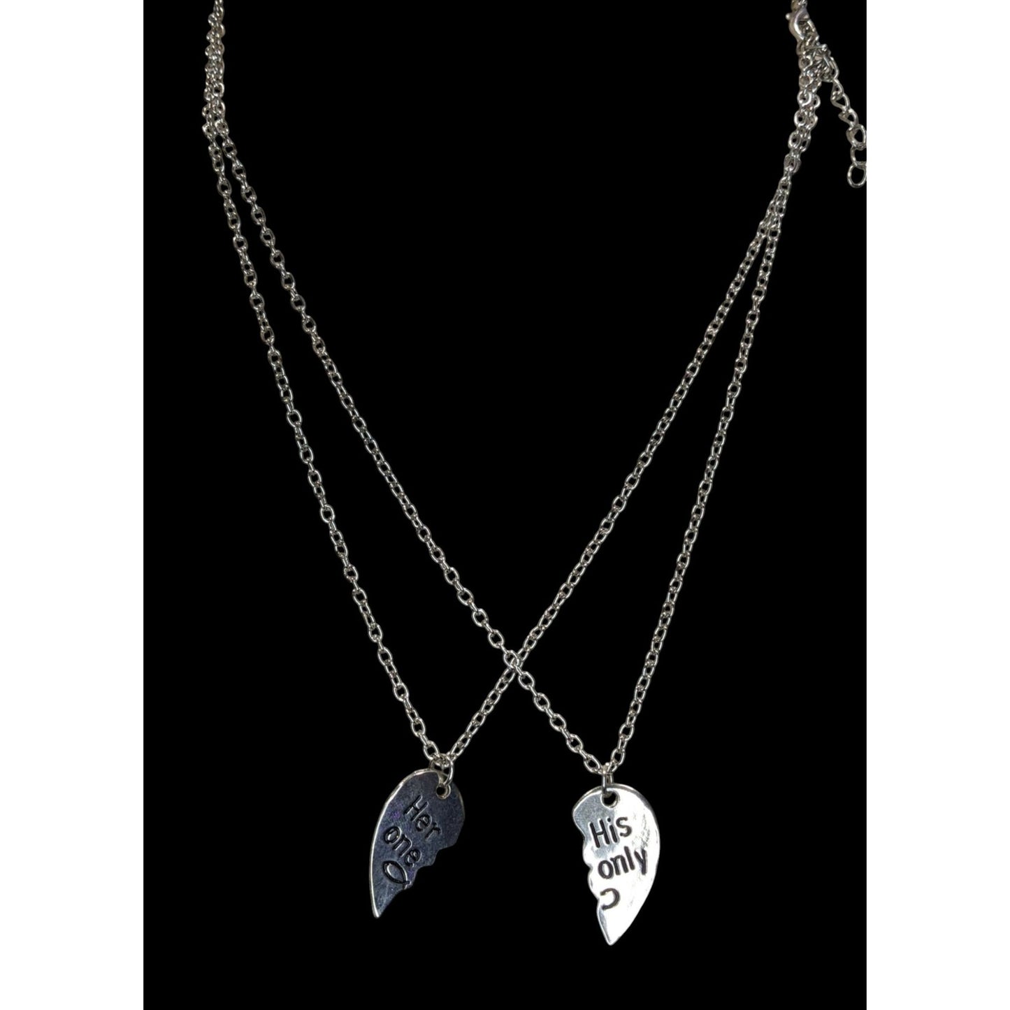 Couples Half Heart Necklace Set Her One His Only Silver Tone