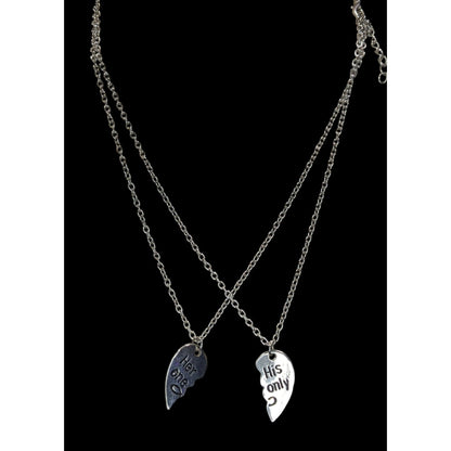 Couples Half Heart Necklace Set Her One His Only Silver Tone