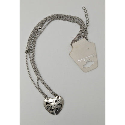 Couples Half Heart Necklace Set Her One His Only Silver Tone