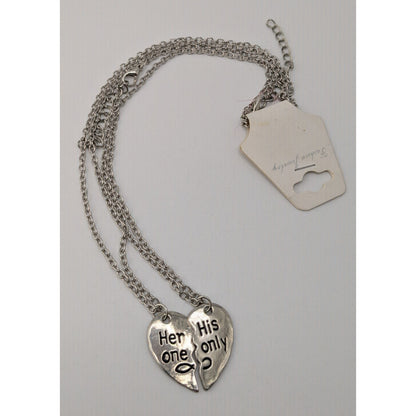 Couples Half Heart Necklace Set Her One His Only Silver Tone