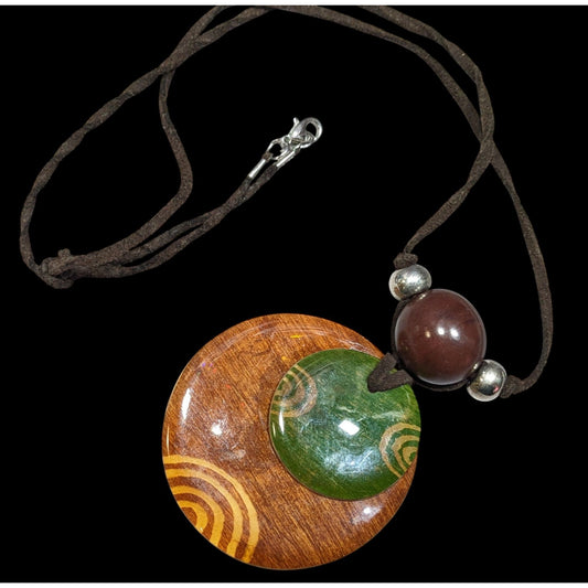 Retro Bohemian Painted Wooden Disc Pendant Necklace