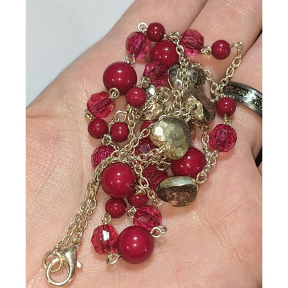 Coquette Y2K Romantic Heart Beaded Pink & Silver Double Strand Necklace