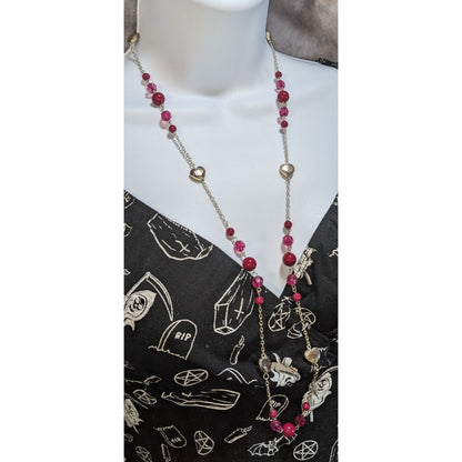 Coquette Y2K Romantic Heart Beaded Pink & Silver Double Strand Necklace