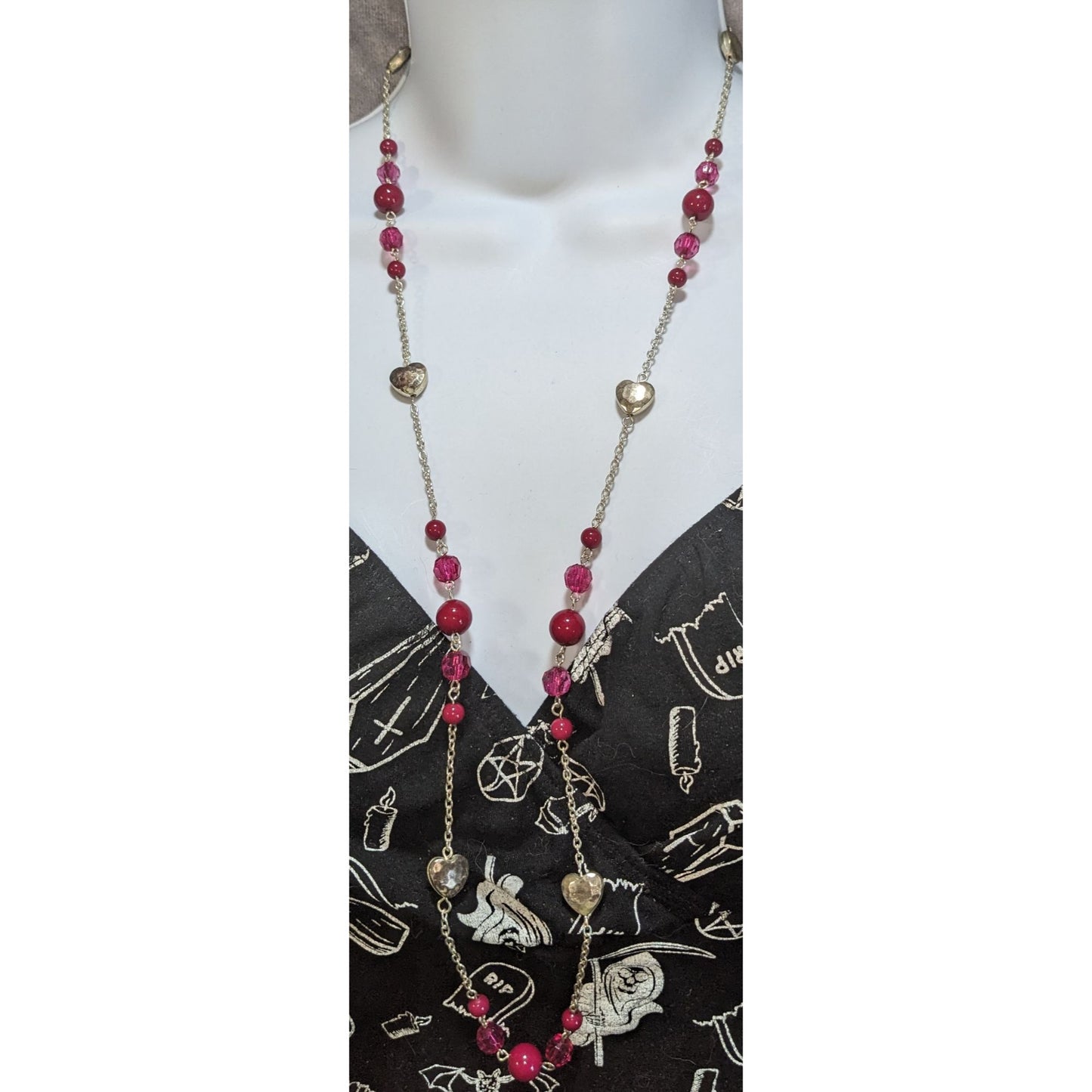 Coquette Y2K Romantic Heart Beaded Pink & Silver Double Strand Necklace
