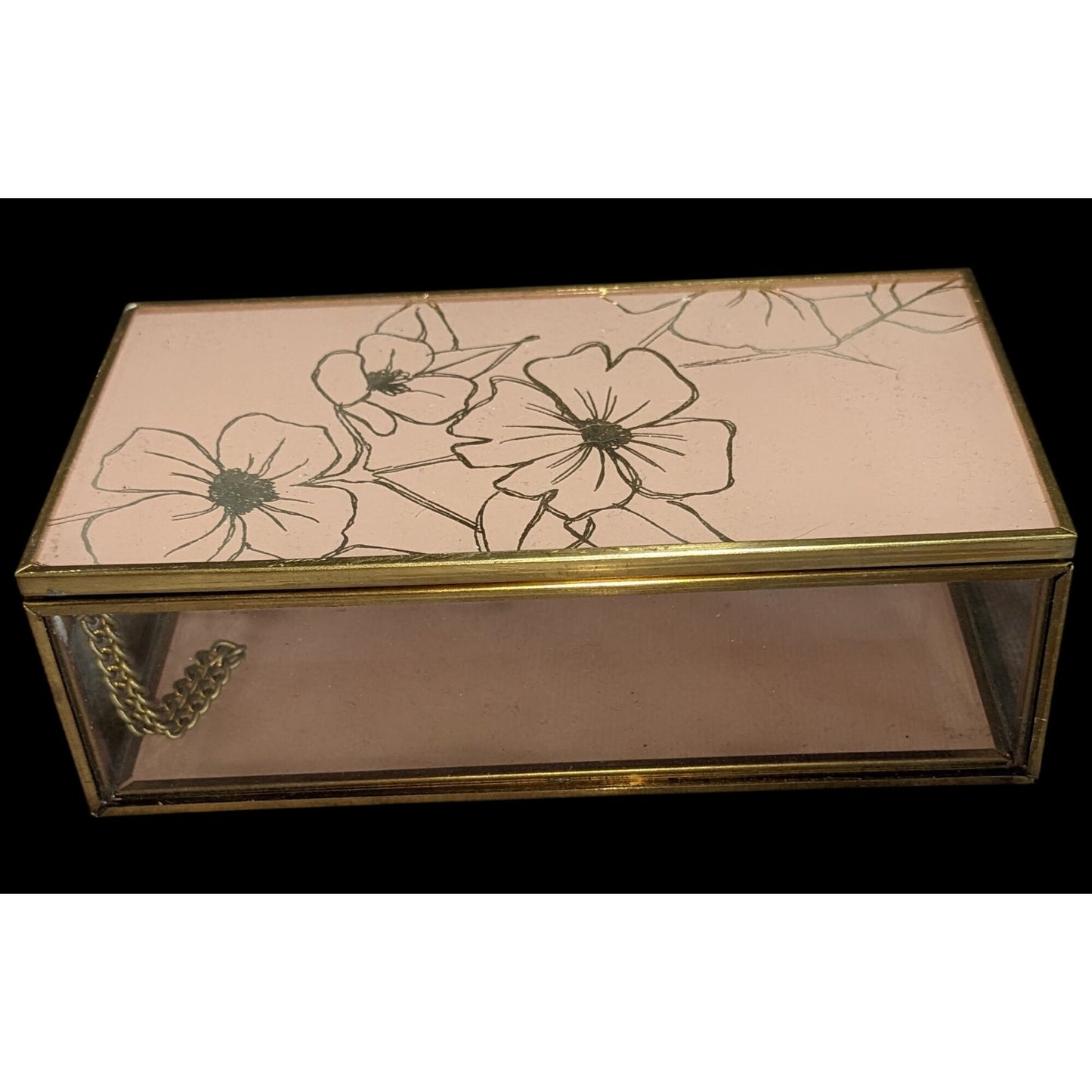 Grandmillennial Vintage Mele & Co Floral Glass Jewelry Trinket Box