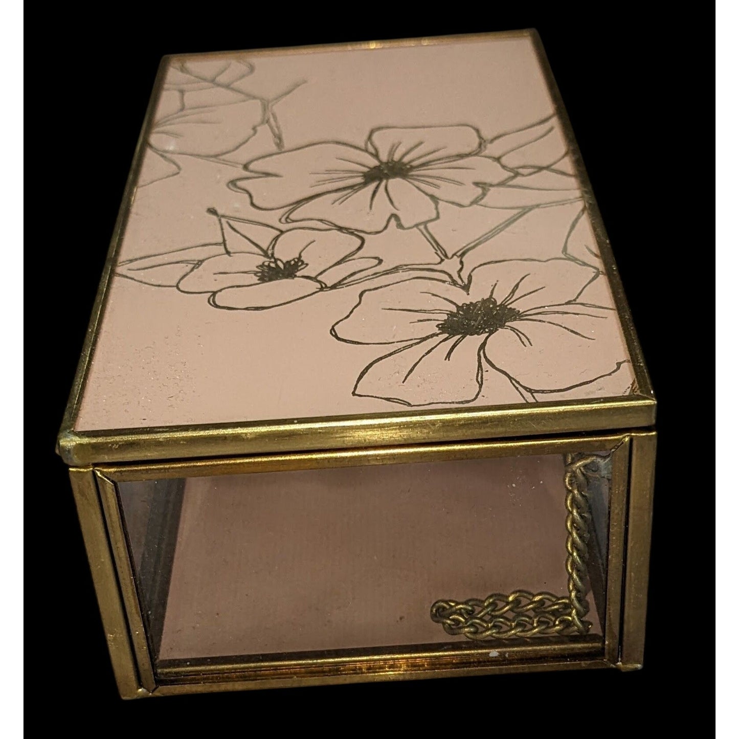 Grandmillennial Vintage Mele & Co Floral Glass Jewelry Trinket Box