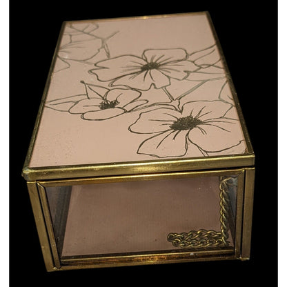 Grandmillennial Vintage Mele & Co Floral Glass Jewelry Trinket Box