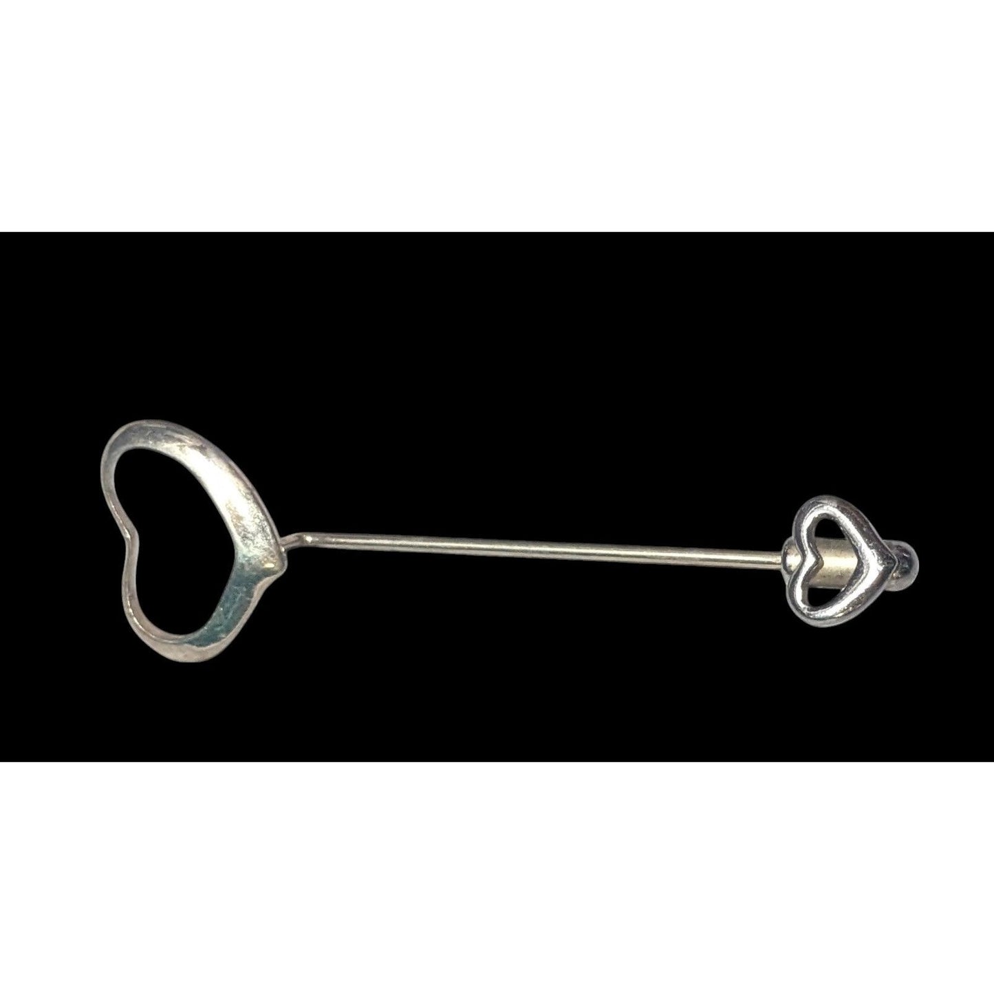 Vintage Double Open Heart Silver Tone Stick Pin