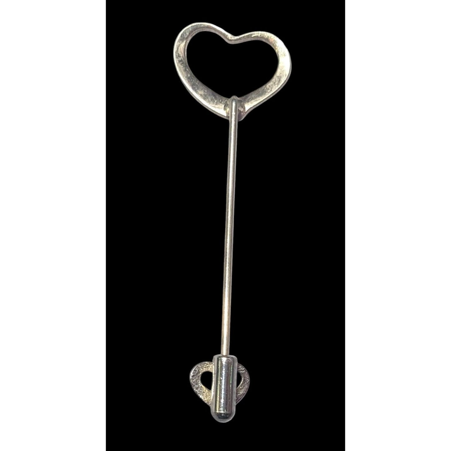 Vintage Double Open Heart Silver Tone Stick Pin