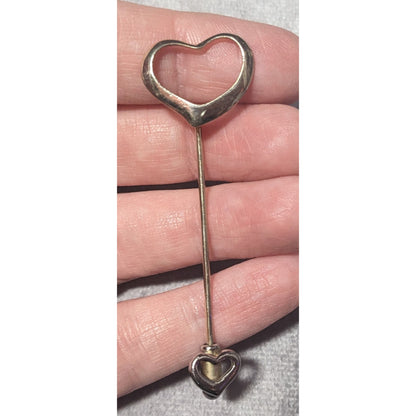 Vintage Double Open Heart Silver Tone Stick Pin