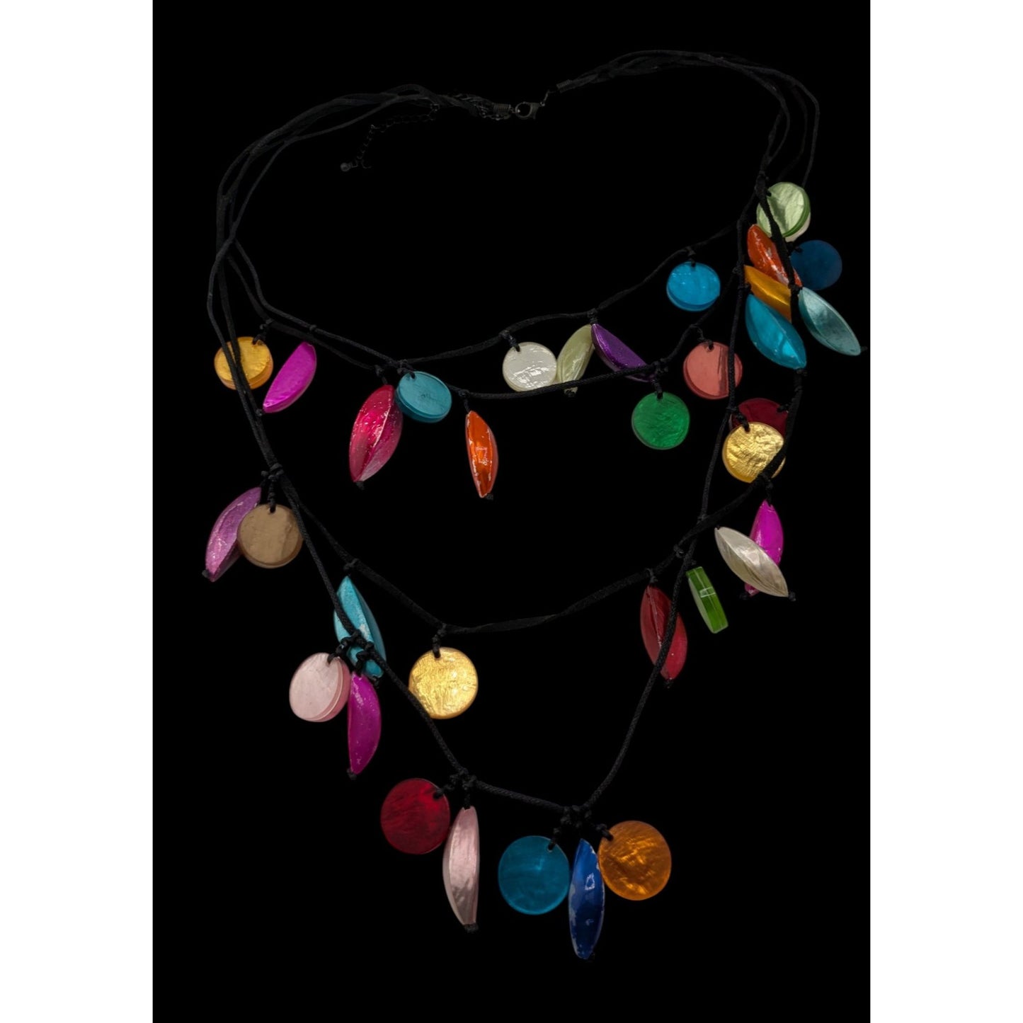 Layered Beaded Shell Necklace Rainbow Acrylic Charm Festival Beach Glam