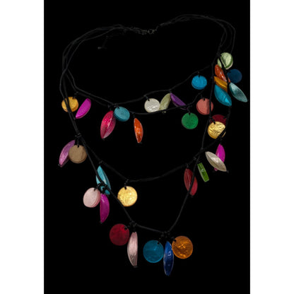 Layered Beaded Shell Necklace Rainbow Acrylic Charm Festival Beach Glam