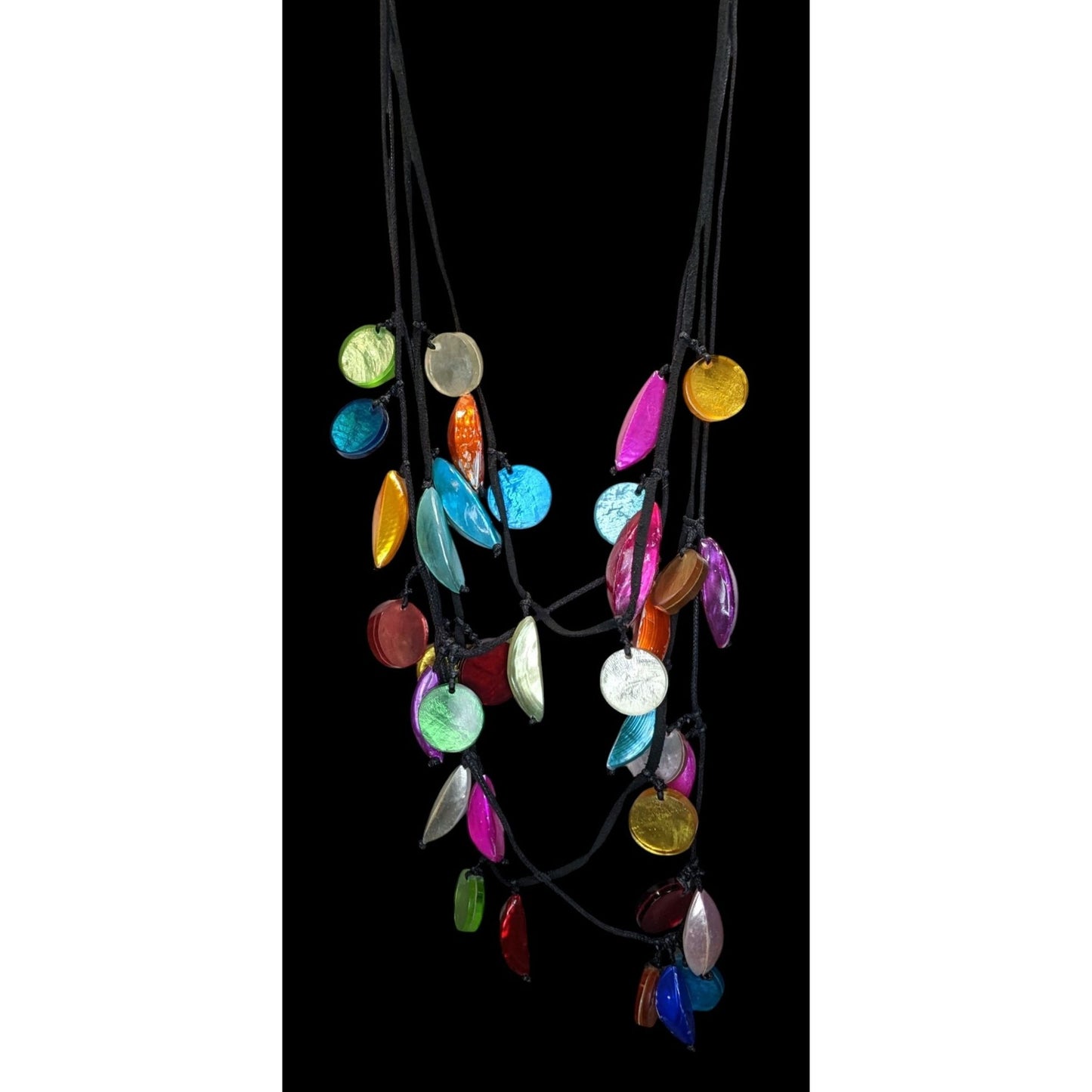 Layered Beaded Shell Necklace Rainbow Acrylic Charm Festival Beach Glam