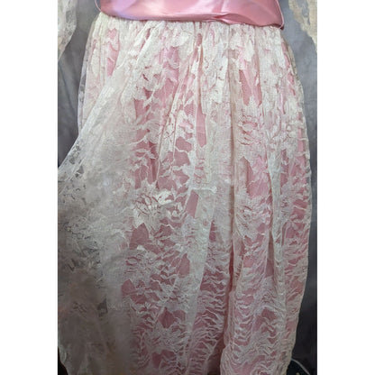 Vintage Handmade Pink Satin White Lace Floral Dress