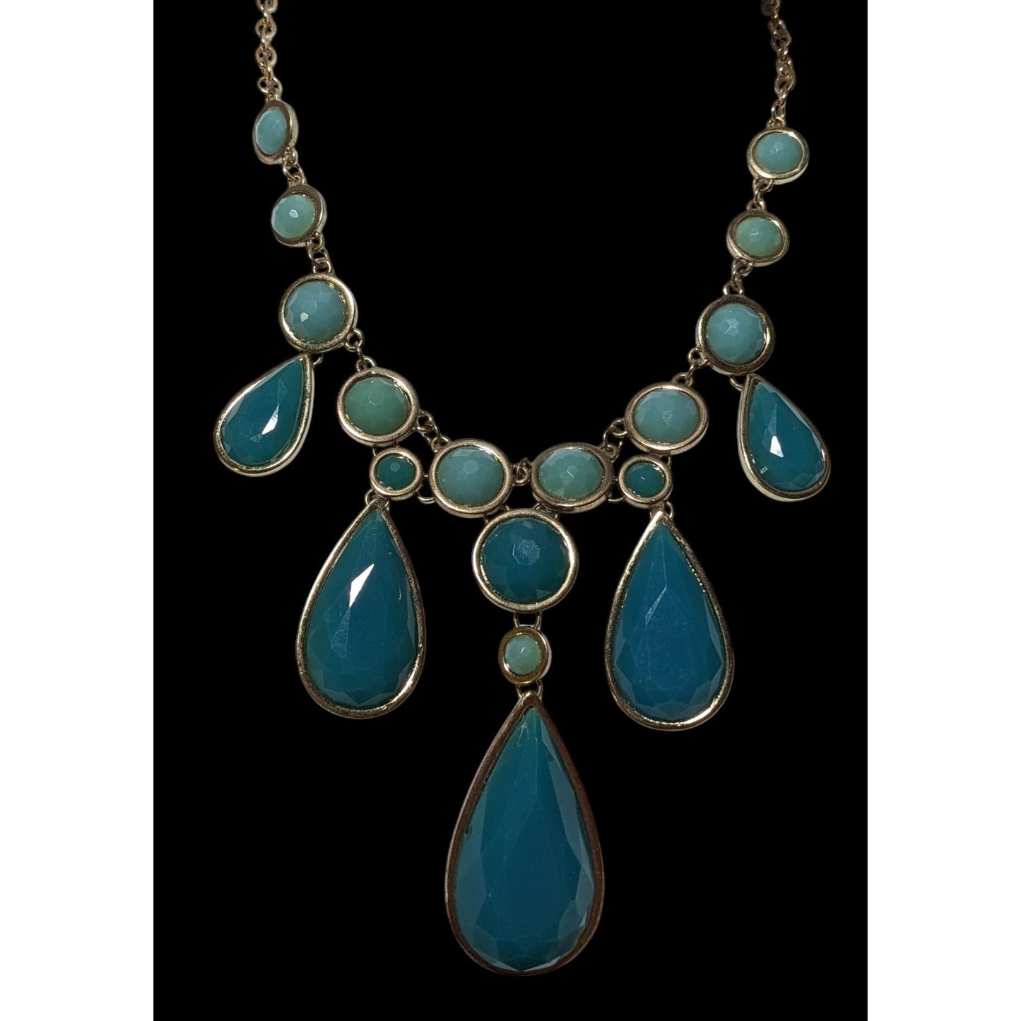 Teal Glam Faceted Teardrop Statement Necklace