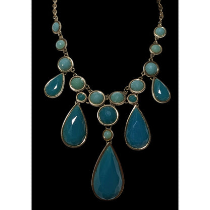 Teal Glam Faceted Teardrop Statement Necklace