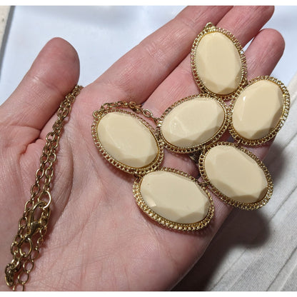 Retro Preppy Cream Gemmed Statement Necklace