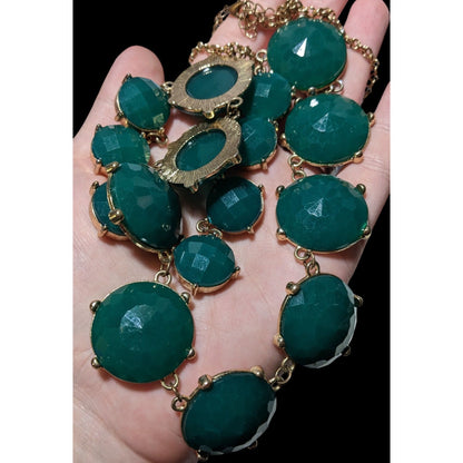 Y2K Glam Chunky Green Gemmed Statement Necklace