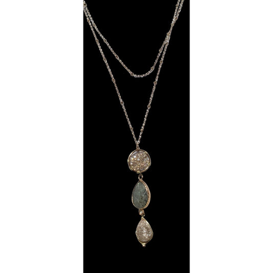 Gemstone Druzy Multilayer Charm Necklace