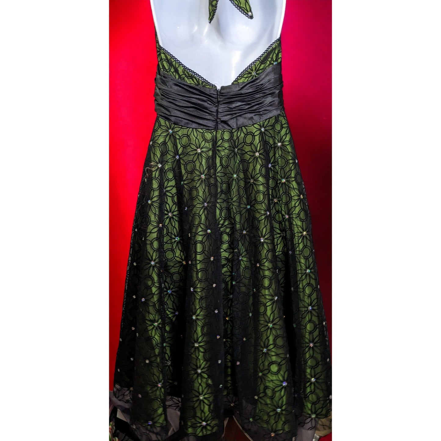 Vintage Adrianna Papell Boutique Green Floral Halter Dress