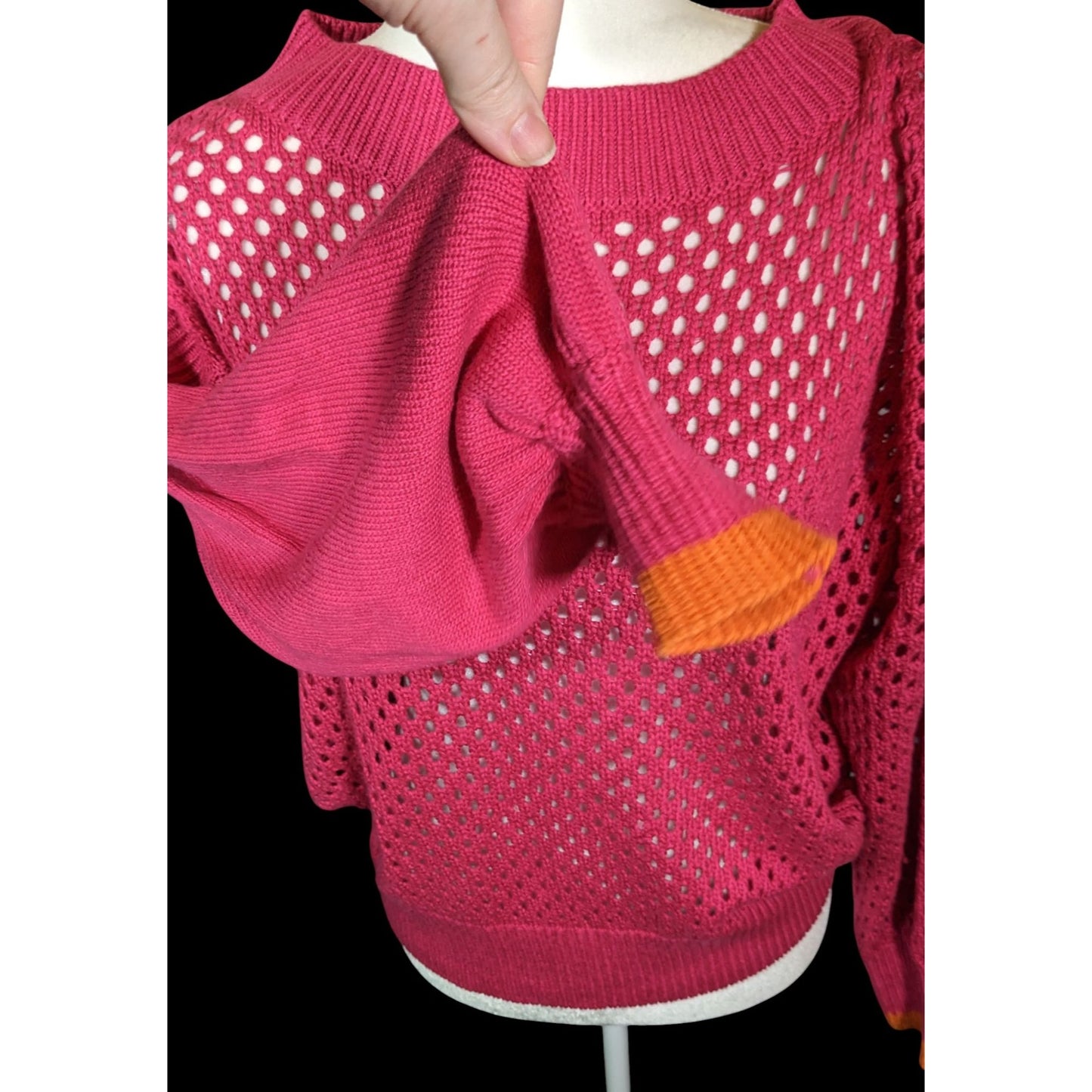 Velez Artisan Pink Asymmetrical Sweater With Orange Cuffs