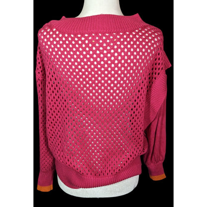 Velez Artisan Pink Asymmetrical Sweater With Orange Cuffs