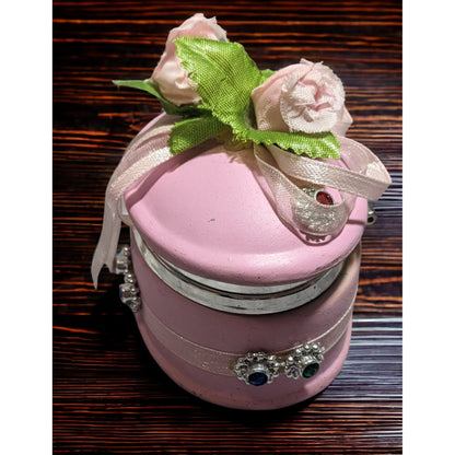 Pink Ceramic Floral Embellished Oval Trinket Box