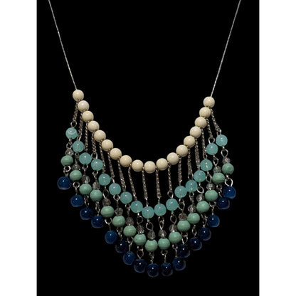 Retro Bohemian Blue Beaded Fringe Necklace