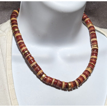 Brown And Gold Beaded Wood Necklace