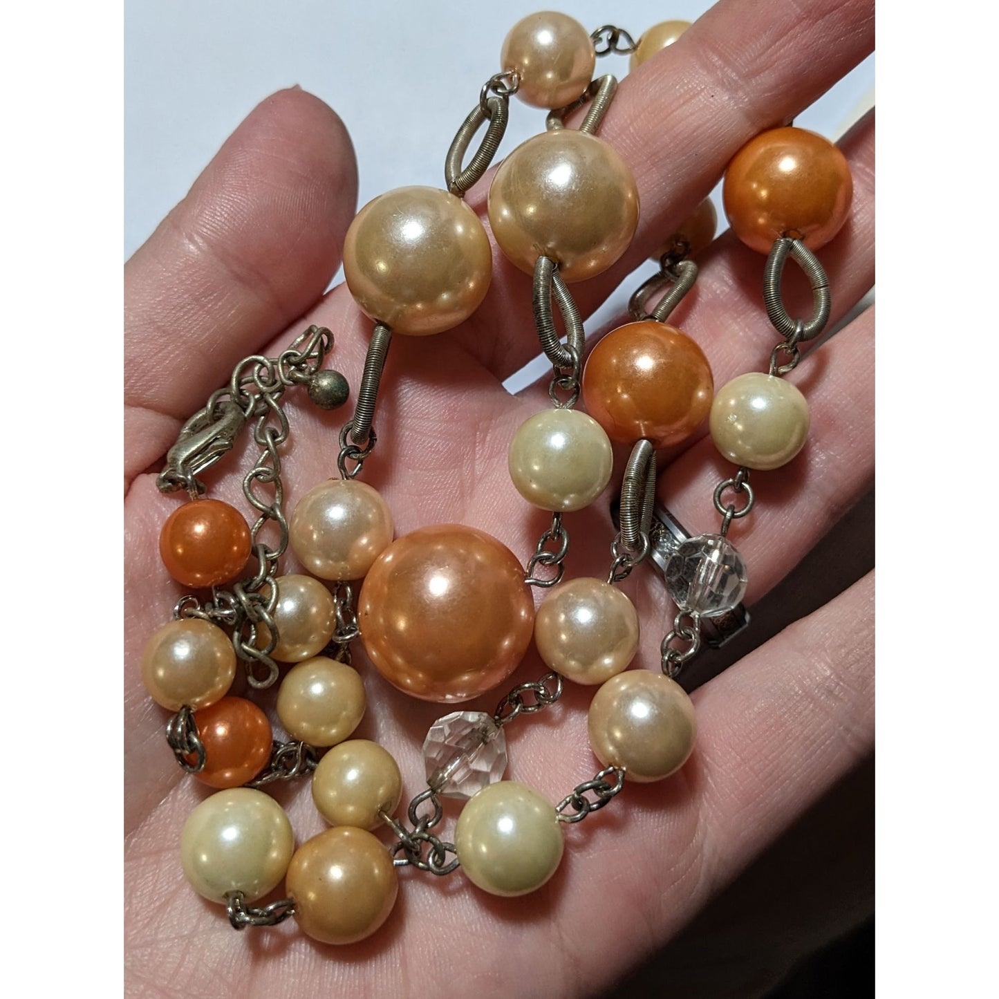 Orange Cream Vintage Pearl Beaded Necklace