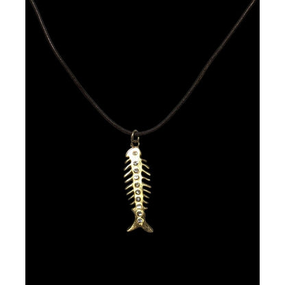 Glam Goth Fishbone Gold Sterling Pendant Necklace