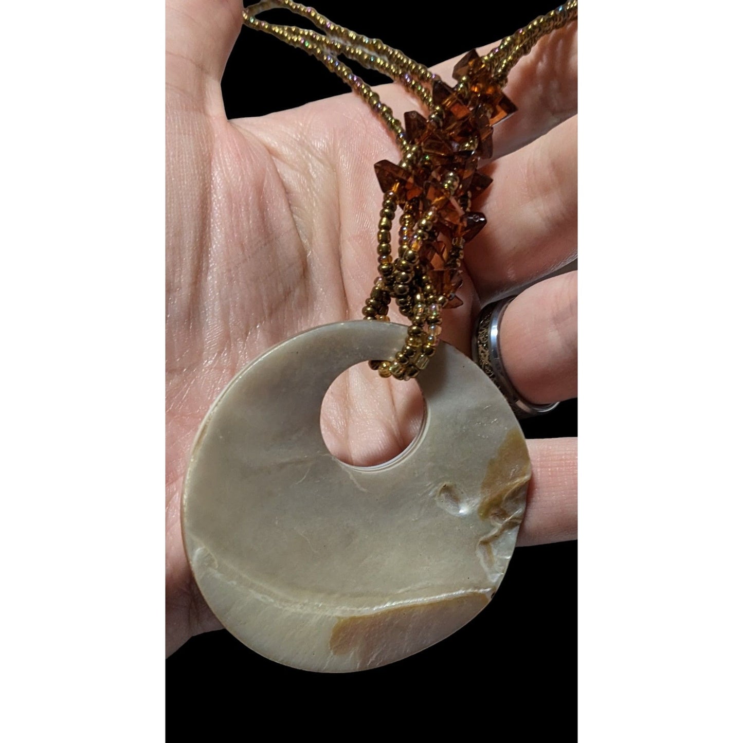 Mermaidcore Brown Beaded Shell Pendant Necklace