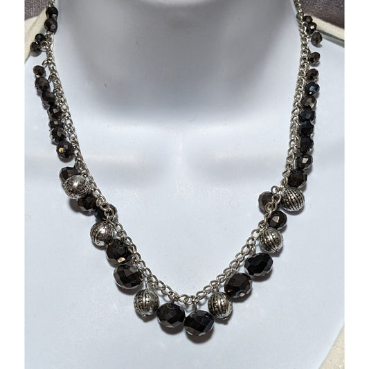 Black And Silver Beaded Charm Necklace