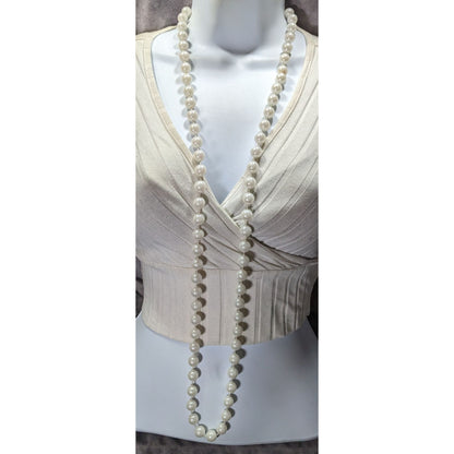 Elegant Glam Long Faux Pearl Necklace 46"