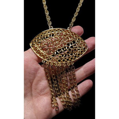 Gold Fringe Open Floral Medallion Necklace