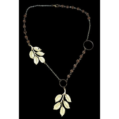 Asymmetrical Gold Beaded Leaf Necklace