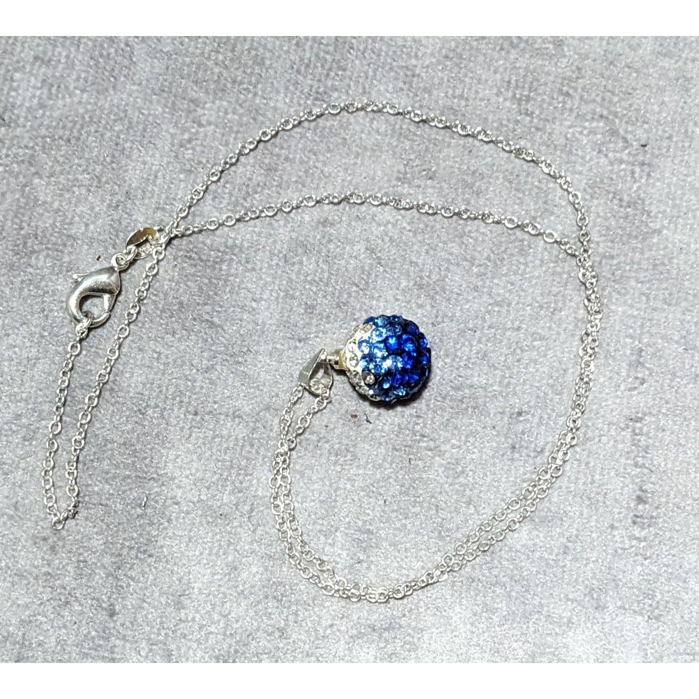 Sterling Blue And White Rhinestone Pendant Necklace