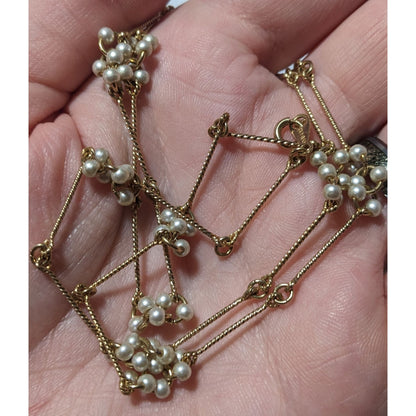 Vintage Avon Gold Pearl Cluster Necklace