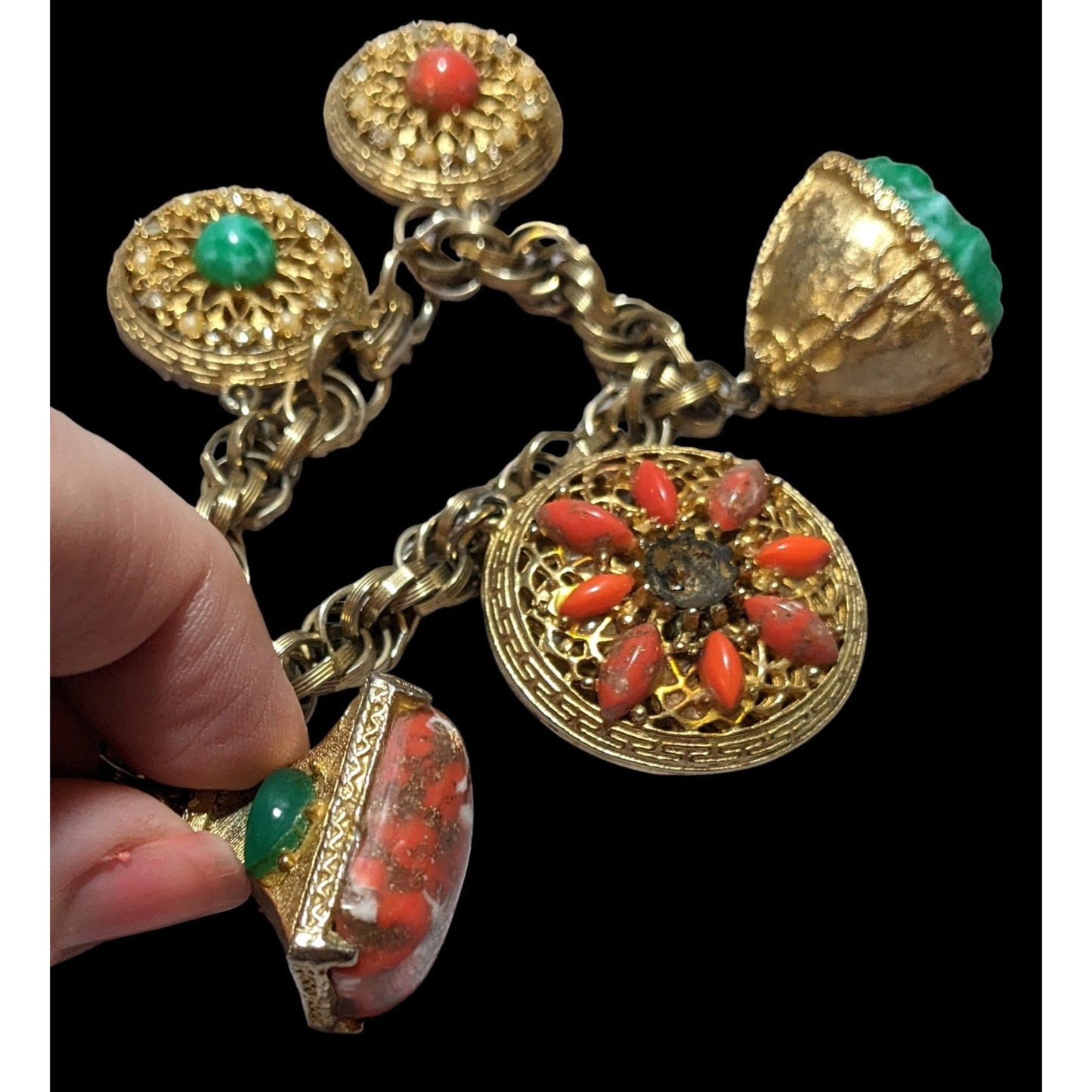 Vintage Etruscan Revival Charm Bracelet