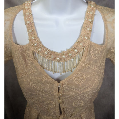 Monda Belle Beige Flapper Style Beaded Lace Romper